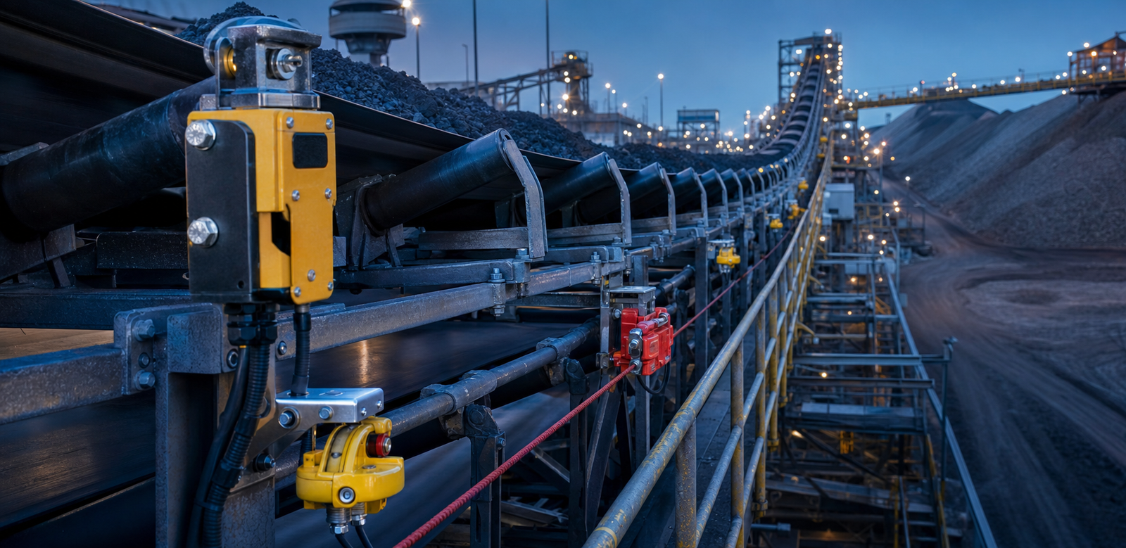 Conveyor safety switches on heavy duty conveyor system